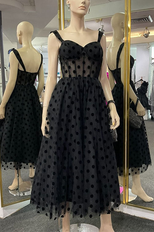 A-Linien-Midi-Camisole-Kleid aus gepunktetem Mesh mit V-Ausschnitt