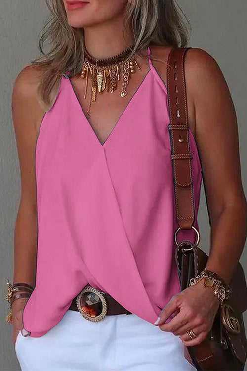 Rosiedress V Neck Solid Summer Cami Top Pink