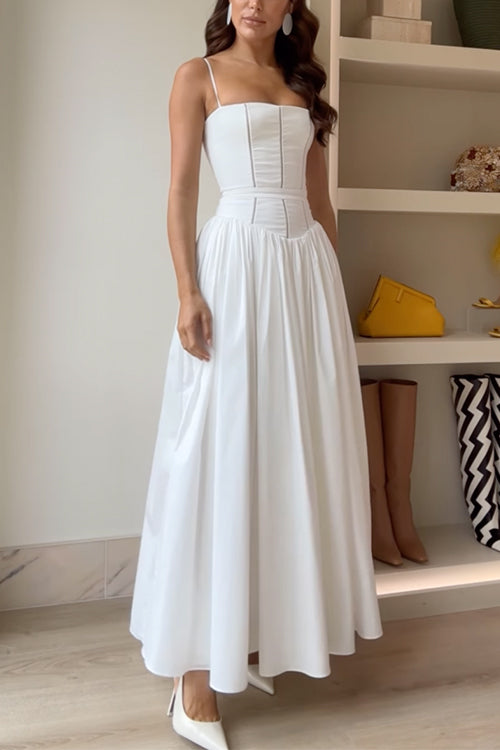 Rosiedress Spaghetti Strap Corset Swing Maxi Dress White