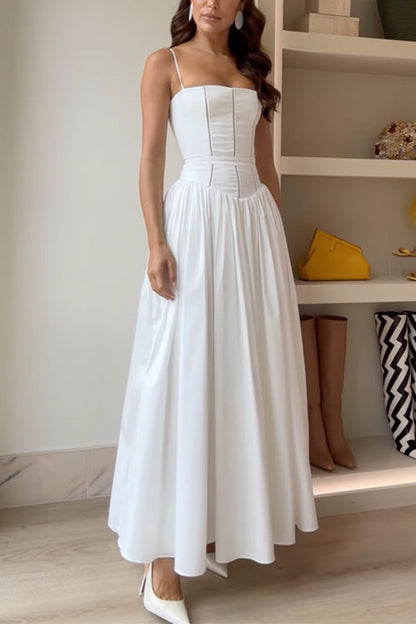 Rosiedress Spaghetti Strap Corset Swing Maxi Dress White