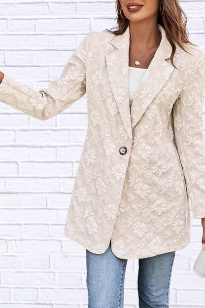 Floral Jacquard One Button Long Sleeve Blazer