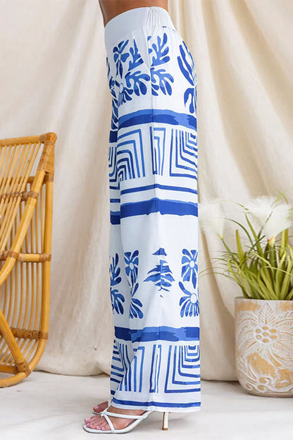 Elastic Waist Wide Leg Printed Pants