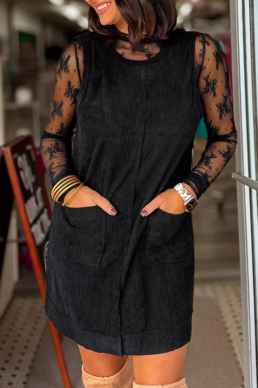 Corduroy Patch Pocket Sleeveless Mini Dress