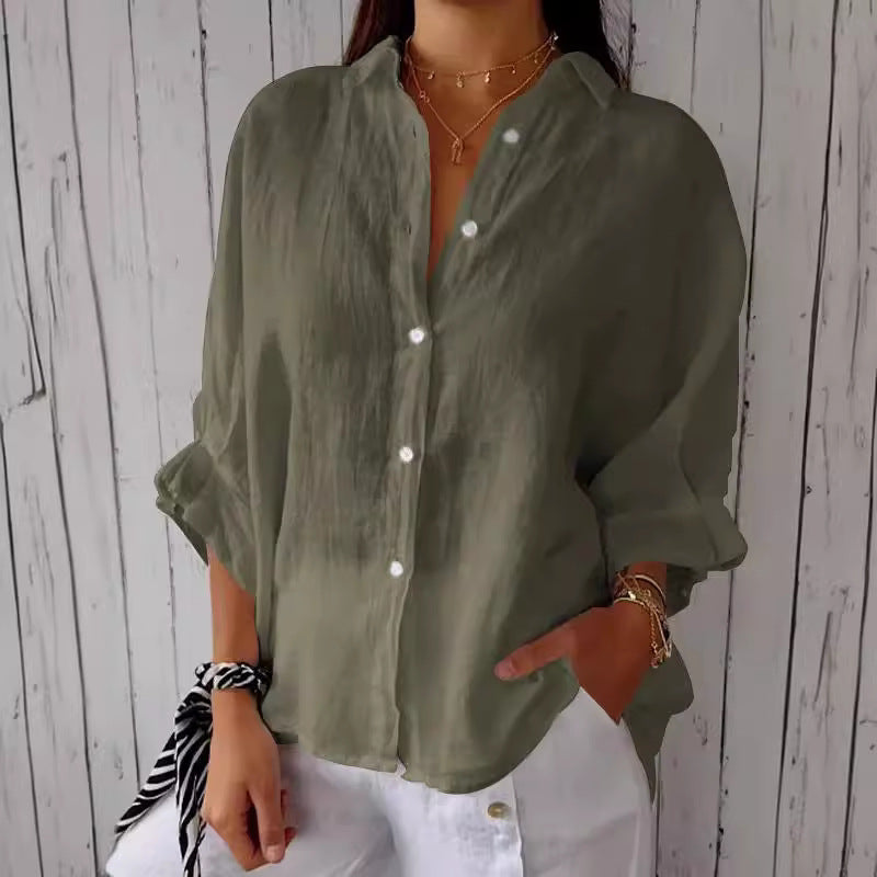 Casual Cotton Linen Back Lace-Up Shirt