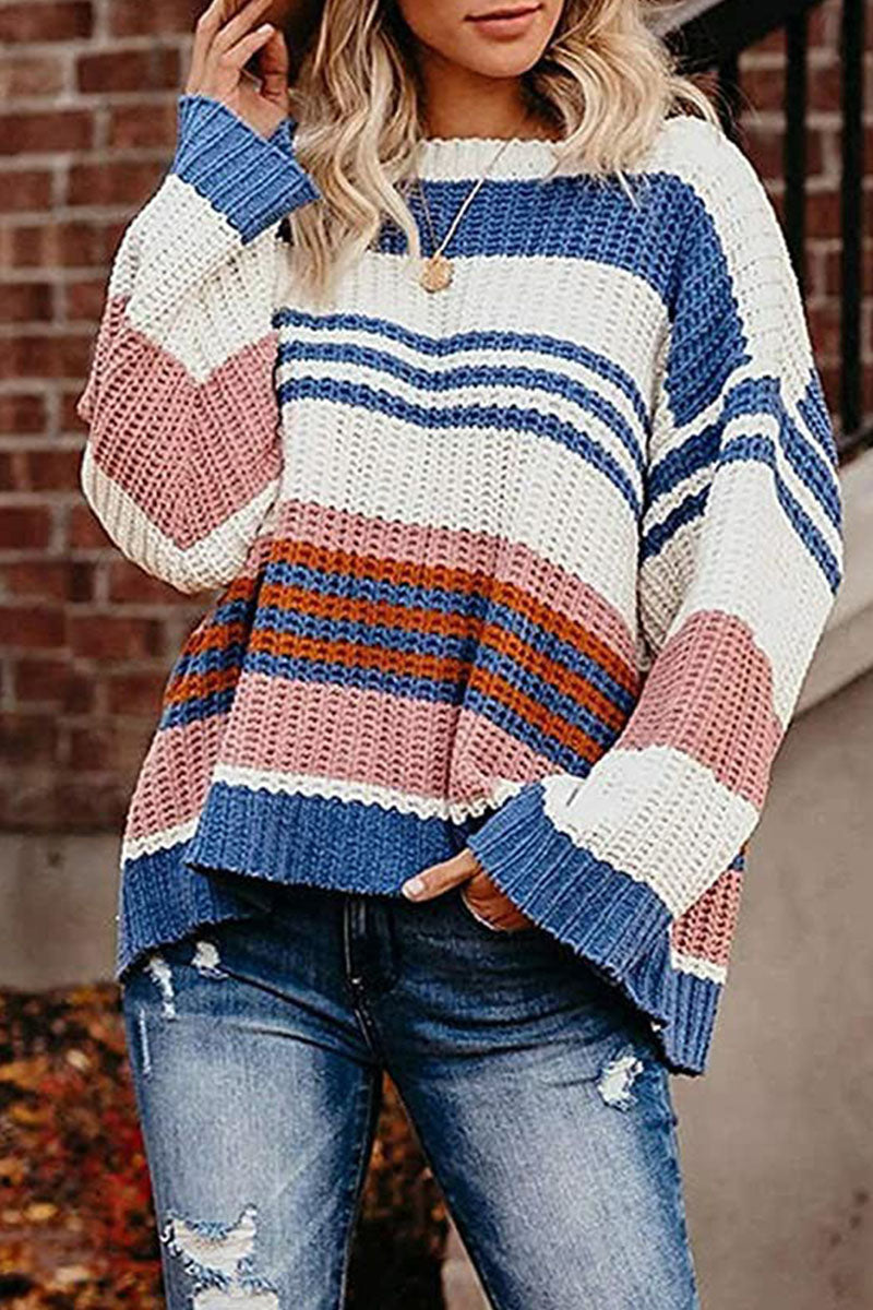 Fashion Street Striped Pullovers O Neck Tops