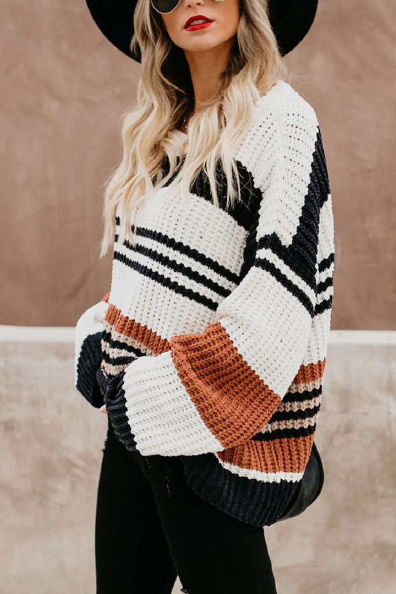 Fashion Street Striped Pullovers O Neck Tops