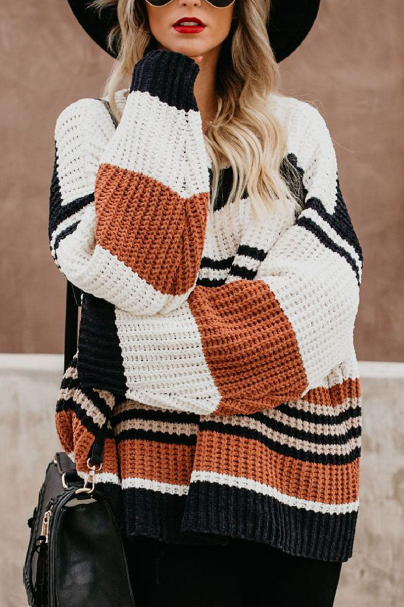 Fashion Street Striped Pullovers O Neck Tops