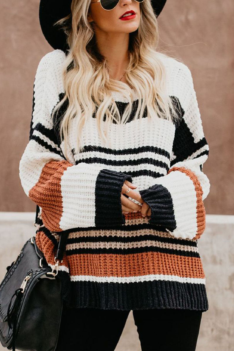 Fashion Street Striped Pullovers O Neck Tops