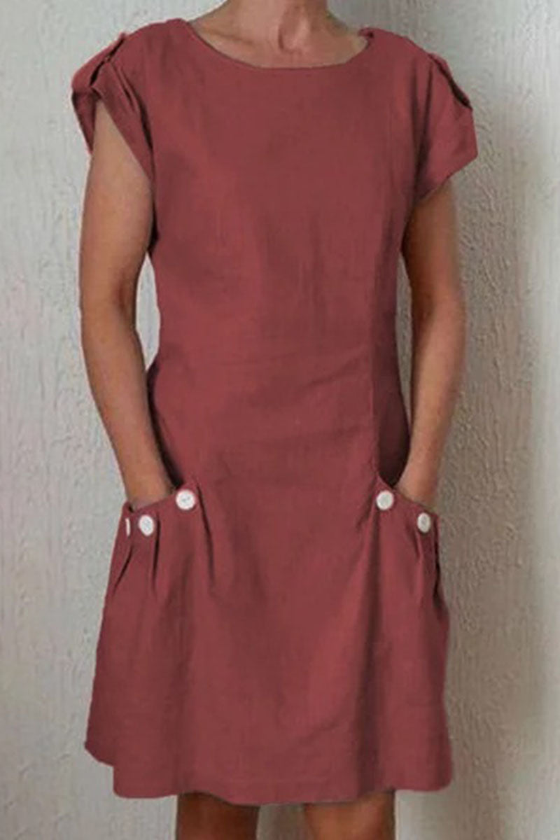 Fashion Street Solid Patchwork O Neck A Line Dresses Wine Red