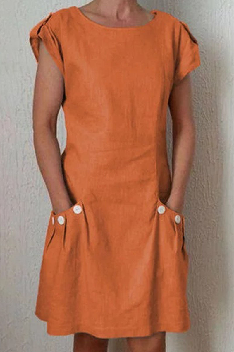 Fashion Street Solid Patchwork O Neck A Line Dresses Orange