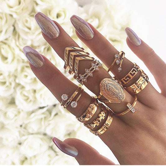 Fashion Simplicity Hollow Thirteen Pieces Rings Gold One Size