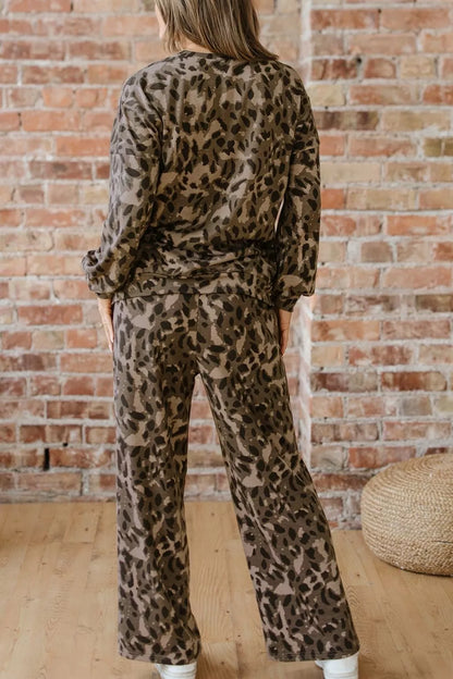 Leopard Print Long Sleeve Top and Pants Set