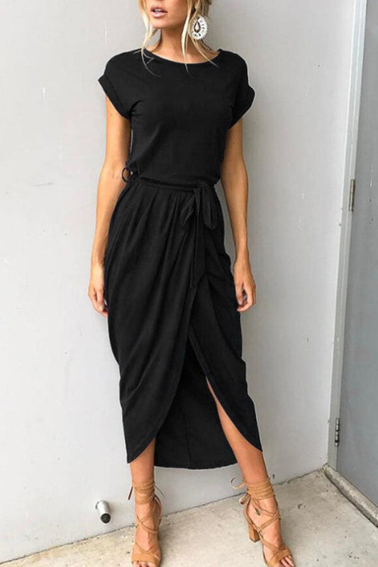 Fashion Casual Solid Frenulum O Neck Irregular Dresses