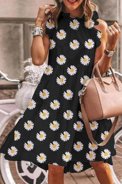 Fashion Street Print Patchwork O Neck A Line Dresses