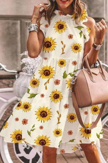 Fashion Street Print Patchwork O Neck A Line Dresses