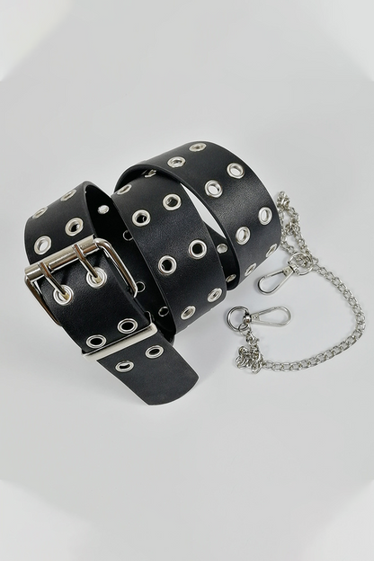 Punk Solid Patchwork Metal Accessories Decoration Chains Belts Black One Size