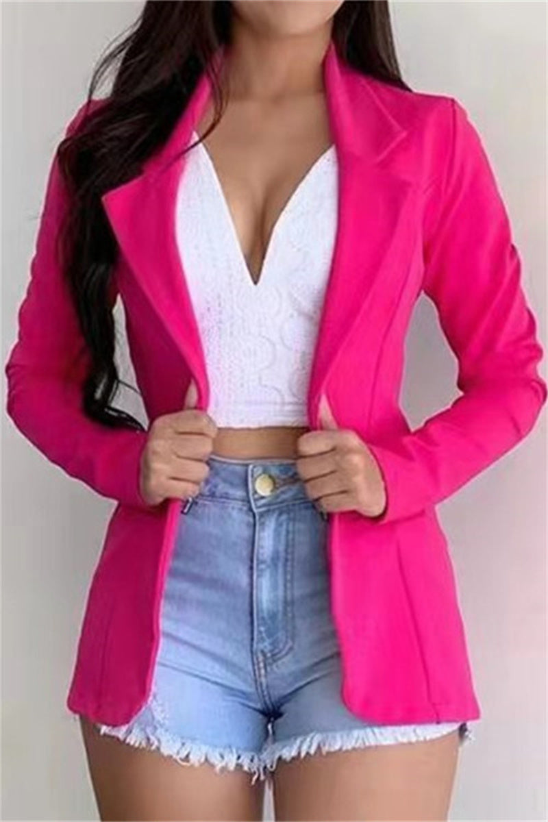 Fashion Casual Solid Cardigan Turndown Collar Outerwear