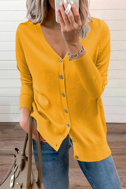 Casual Solid Patchwork Buckle V Neck Tops Sweater