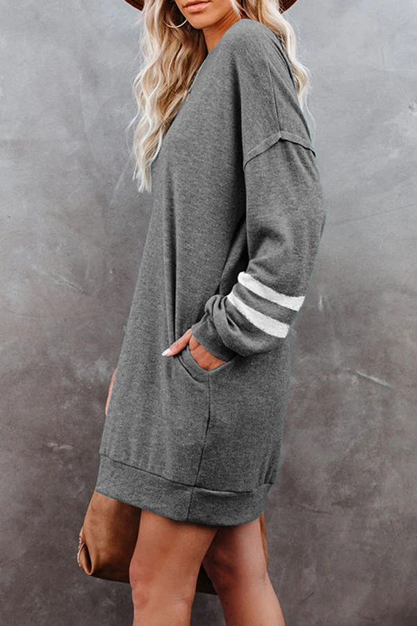 Casual Striped Pocket O Neck T-shirt Dress Dresses