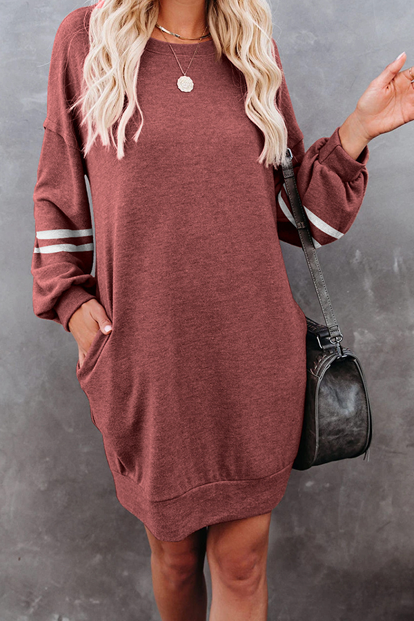 Casual Striped Pocket O Neck T-shirt Dress Dresses