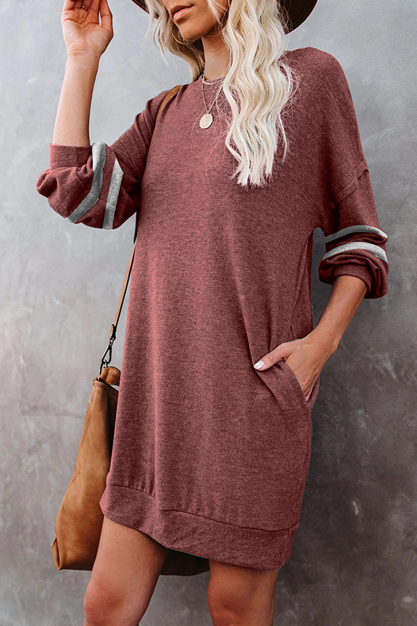 Casual Striped Pocket O Neck T-shirt Dress Dresses