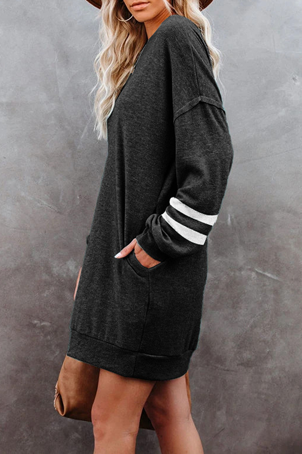 Casual Striped Pocket O Neck T-shirt Dress Dresses