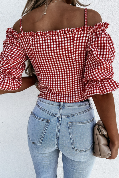 Casual Plaid Spaghetti Strap Blouses(3 Colors)