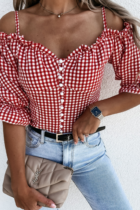 Casual Plaid Spaghetti Strap Blouses(3 Colors) Red