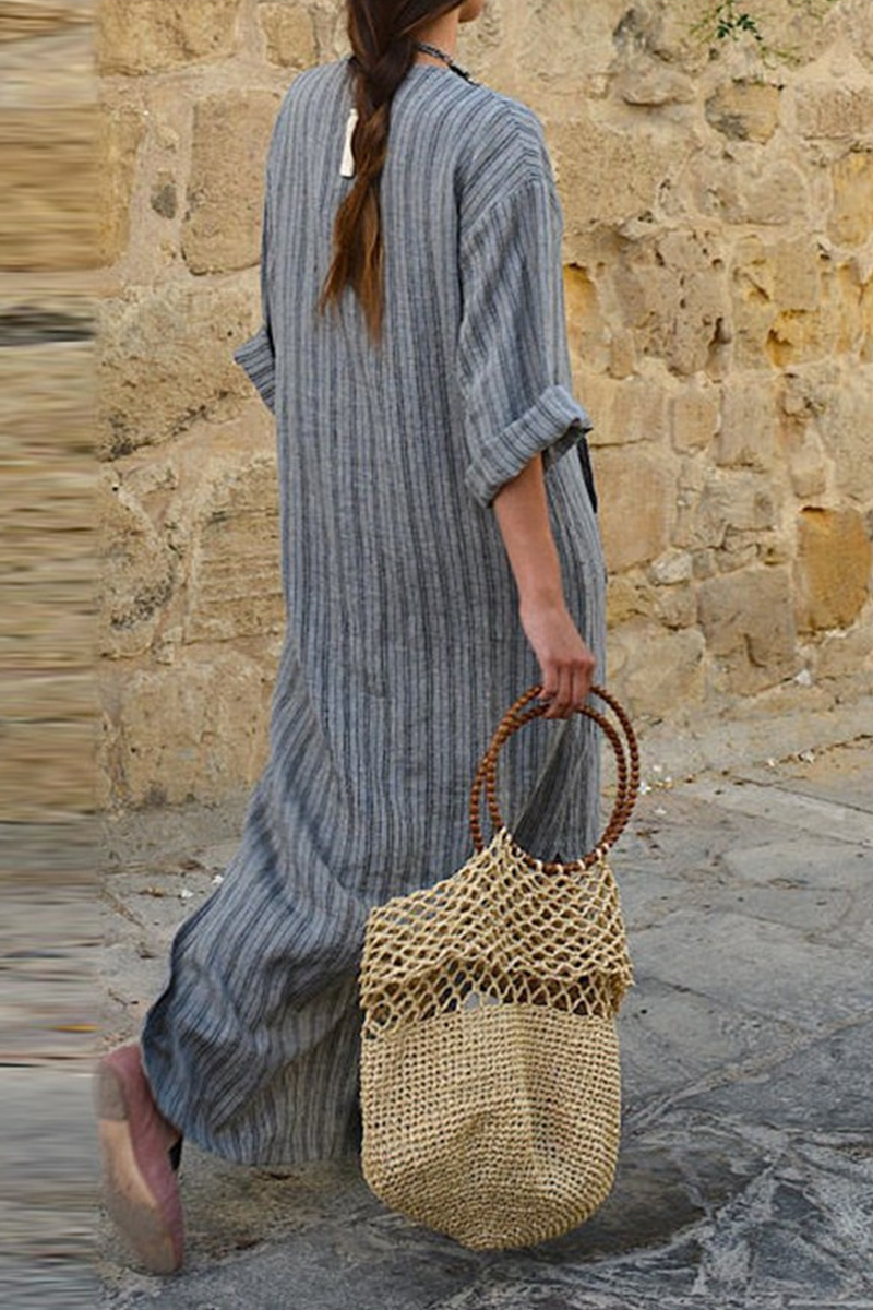 Casual Striped Patchwork V Neck Straight Dresses