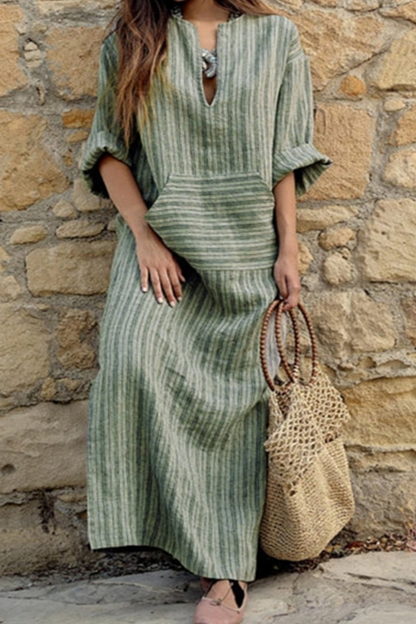 Casual Striped Patchwork V Neck Straight Dresses