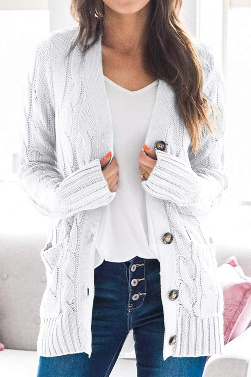 Casual Solid Patchwork Buckle Cardigan Collar Tops