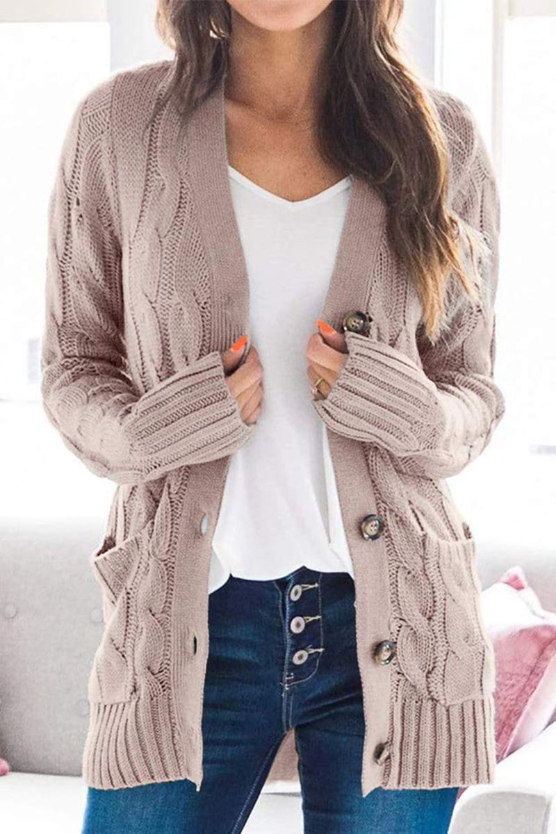 Casual Solid Patchwork Buckle Cardigan Collar Tops