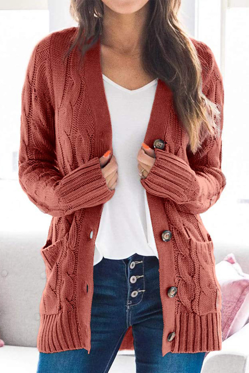 Casual Solid Patchwork Buckle Cardigan Collar Tops