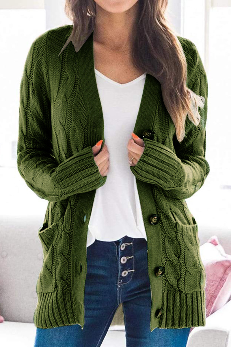 Casual Solid Patchwork Buckle Cardigan Collar Tops