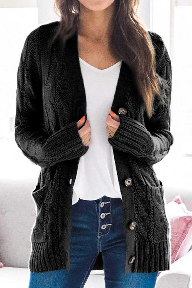 Casual Solid Patchwork Buckle Cardigan Collar Tops