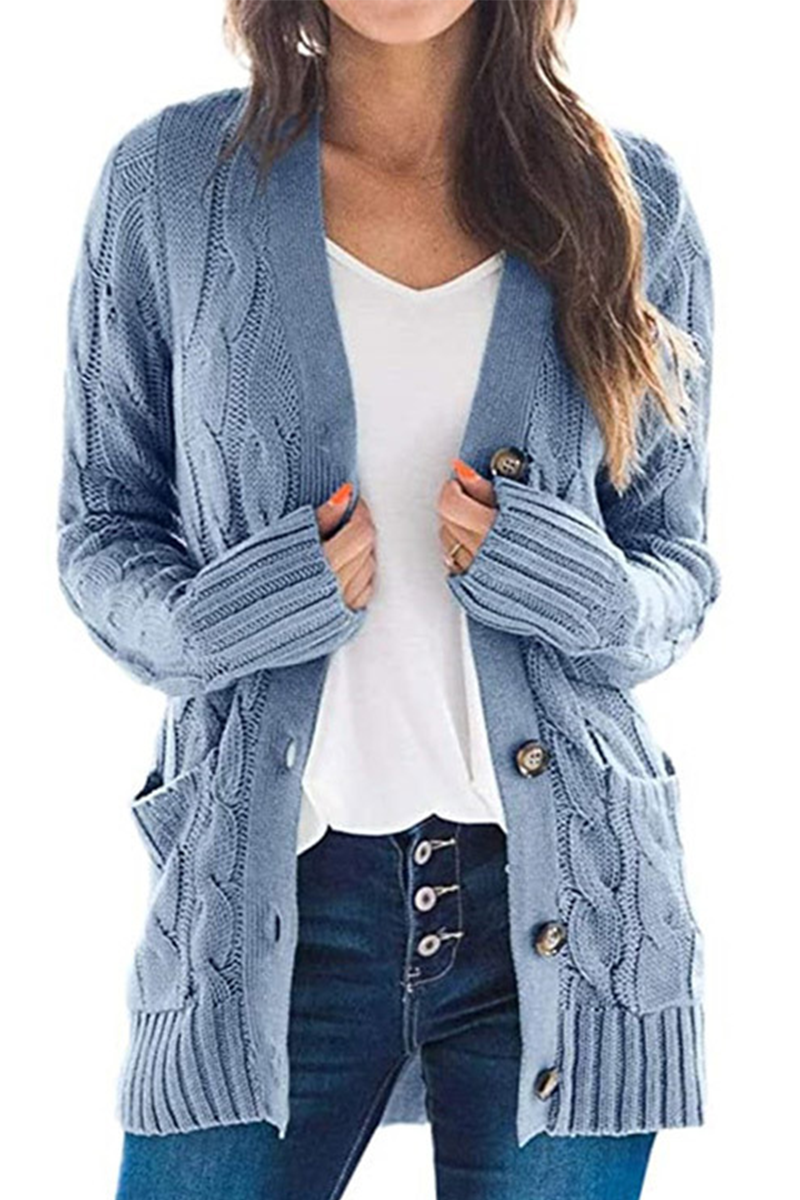 Casual Solid Patchwork Buckle Cardigan Collar Tops