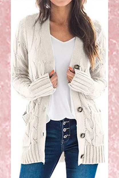 Casual Solid Patchwork Buckle Cardigan Collar Tops