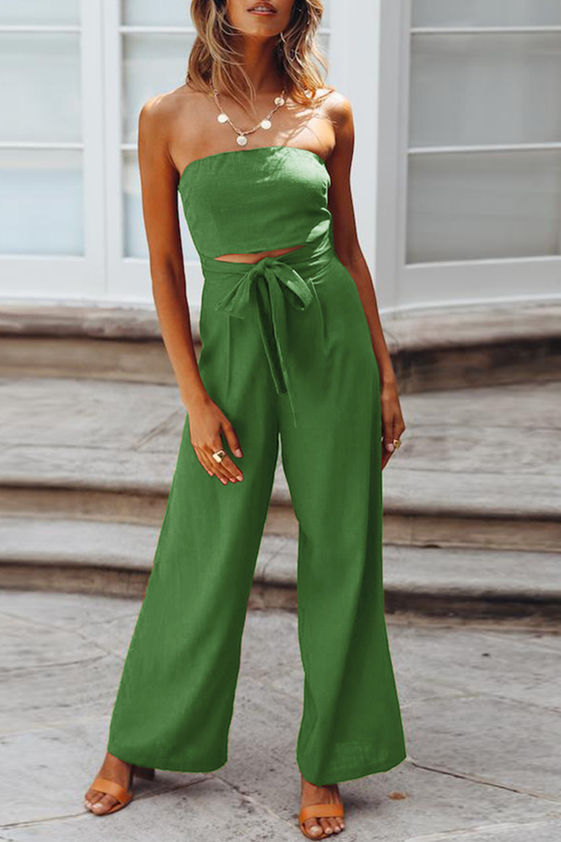 Casual Solid Patchwork Strapless Straight Jumpsuits