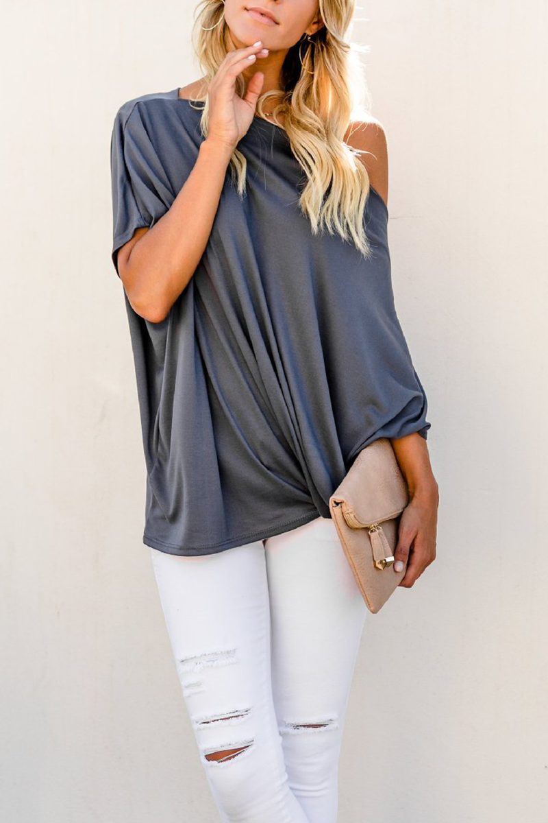 Casual Solid Patchwork One Shoulder T-Shirts