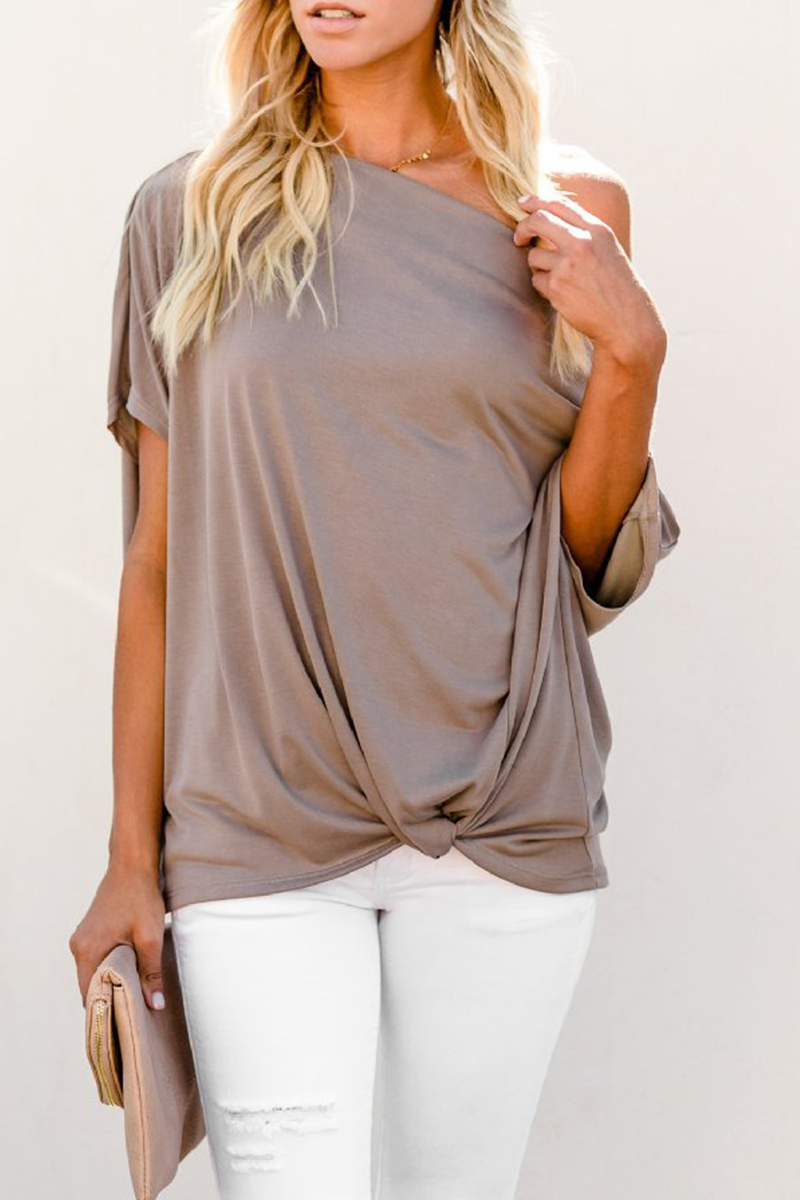 Casual Solid Patchwork One Shoulder T-Shirts