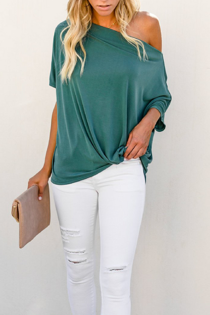 Casual Solid Patchwork One Shoulder T-Shirts