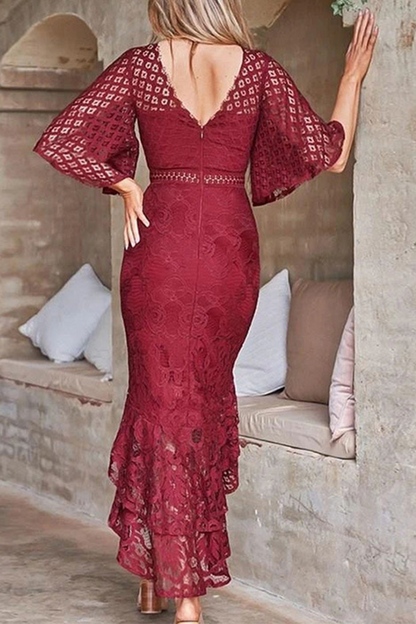 Casual Solid Lace O Neck Trumpet Mermaid Dresses