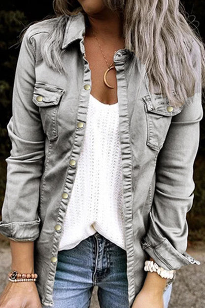 Fashion Sexy Adult Solid Cardigan Turndown Collar Long Sleeve Regular Denim