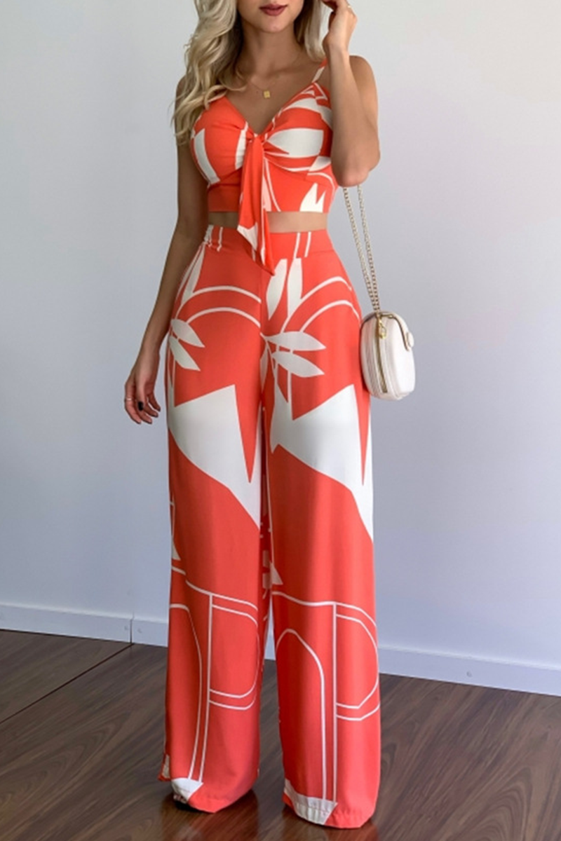 Fashion Print Patchwork Spaghetti Strap Straight Jumpsuits