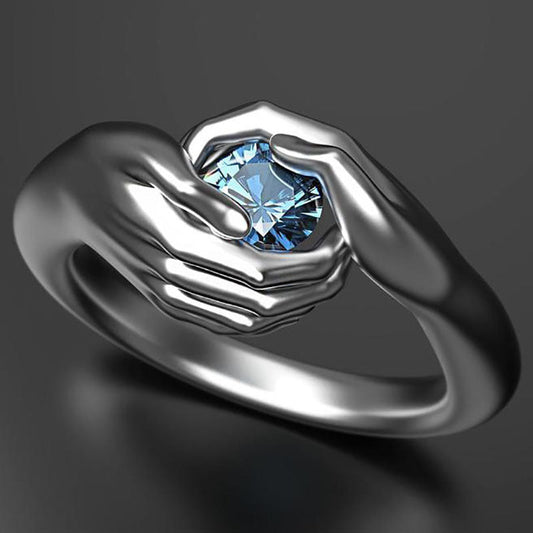 Hands Embracing Women's Ring Blue One Size