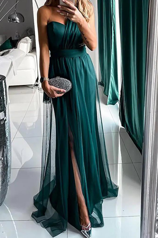 Casual Solid Mesh One Shoulder Mesh Dress Dresses