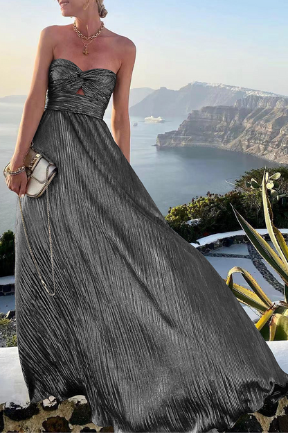 Fashion Solid Hollowed Out Strapless Cake Skirt Dresses Black