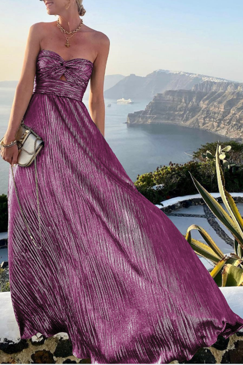 Fashion Solid Hollowed Out Strapless Cake Skirt Dresses Purple