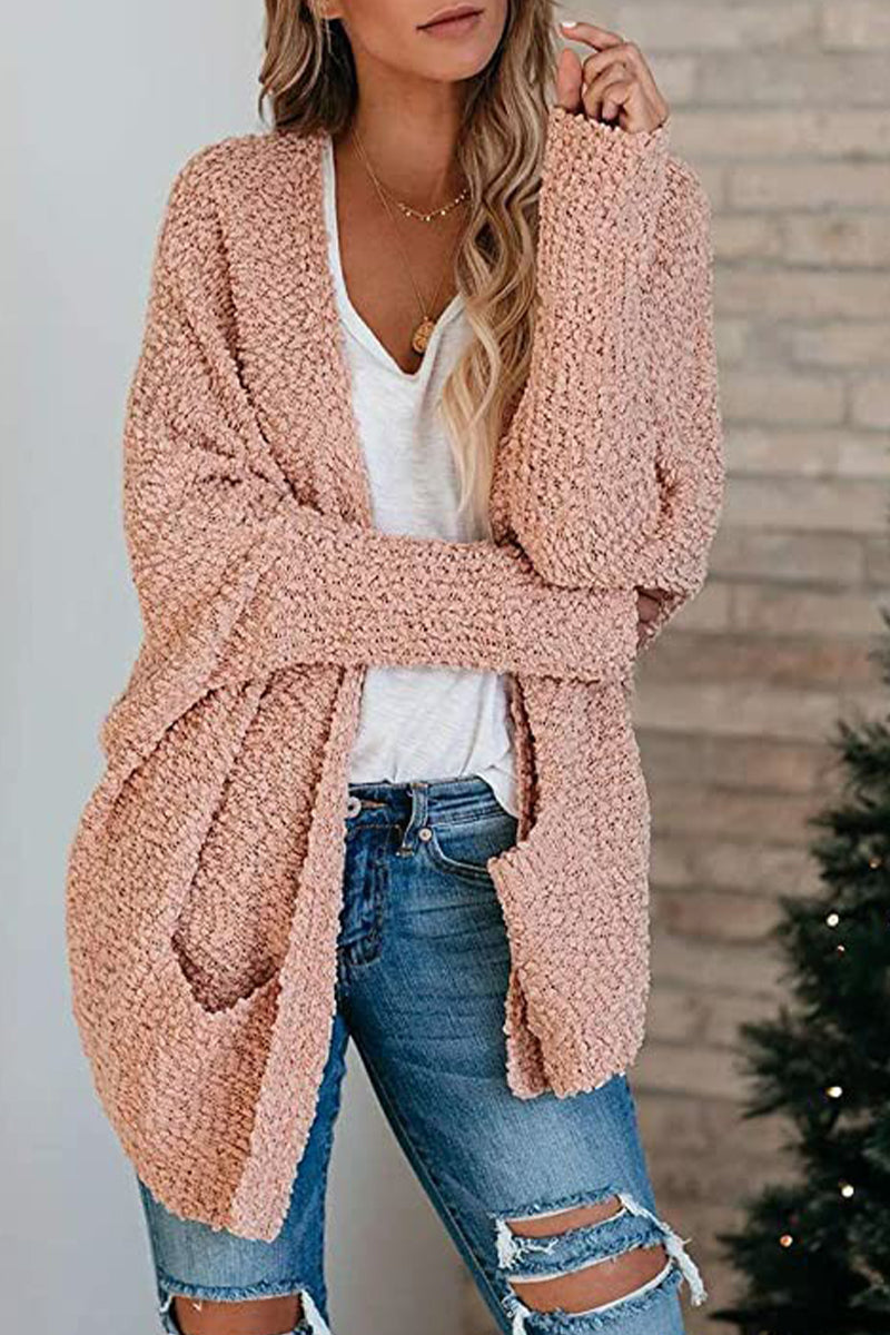 Casual Daily Solid Bat Sleeve Cardigan(6 Colors) Pink