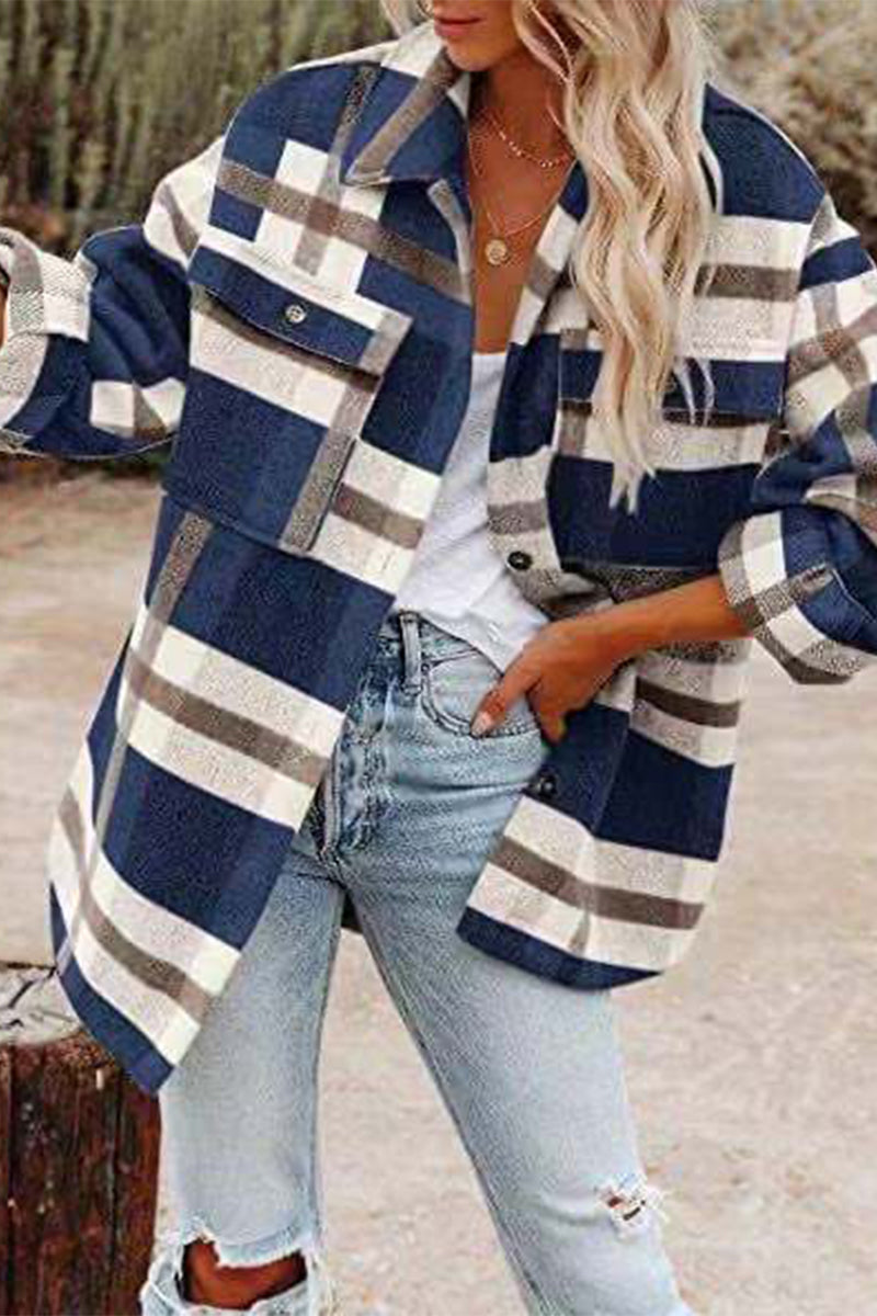 Fashion Casual Plaid Patchwork Turndown Collar Outerwear